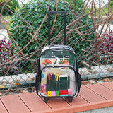 COVAX Rolling Clear Backpack, Heavy Duty See Through Bookbag, Transparent PVC Cold-resistant Backpack with Wheels (Black)