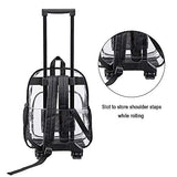 COVAX Rolling Clear Backpack, Heavy Duty See Through Bookbag, Transparent PVC Cold-resistant Backpack with Wheels (Black)