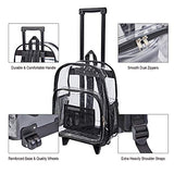 COVAX Rolling Clear Backpack, Heavy Duty See Through Bookbag, Transparent PVC Cold-resistant Backpack with Wheels (Black)