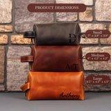 COZY LEATHER Personalized Travel Toiletry Bag for Men Premium Genuine Leather Dopp Kit for Men, Leather Dopp Kit Light Brown Small