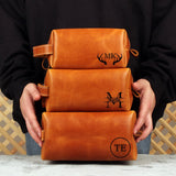 COZY LEATHER Personalized Travel Toiletry Bag for Men Premium Genuine Leather Dopp Kit for Men, Leather Dopp Kit Light Brown Small