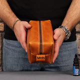 COZY LEATHER Personalized Travel Toiletry Bag for Men Premium Genuine Leather Dopp Kit for Men, Leather Dopp Kit Light Brown Small