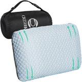 Crisonky Travel and Camping Pillow- Compressible Medium Firm Memory Foam Pillow with Carry Bag for Backpacking & Airplane, Lumbar Support. Breathable Cooling Fabric, Washable Pillowcase (Wathet Blue)