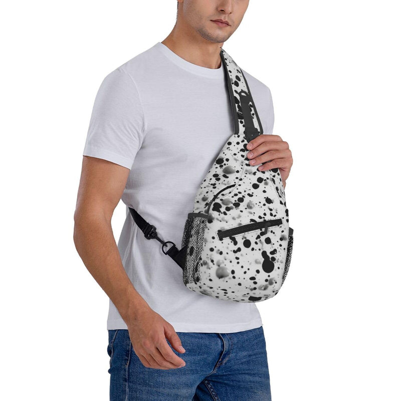 Cross Chest Bag Sling Backpack Black White Speck Sling Bag Crossbody Shoulder Bag Travel Hiking Daypack