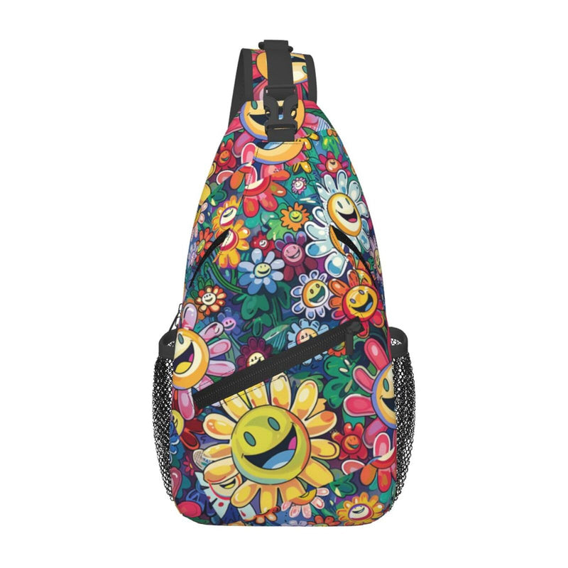 Crossbody Bag Funny Cute Smiling Sunflowers Sling Bag Backpack Chest Bags Shoulder Bag for Women Men