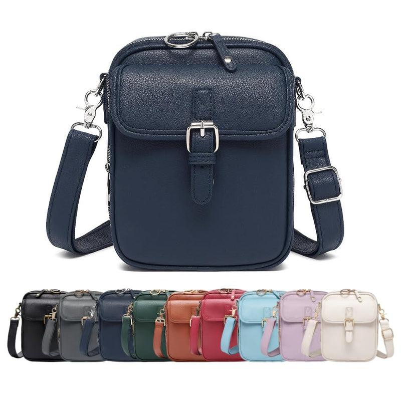 Crossbody Leather Bag, 2025 New Vintage Large Capacity Messenger Bag, Double Layer Leather Small Purse Crossbody Shoulder Bag (Dark Blue)