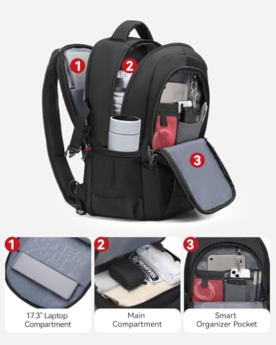 CROSSGEAR Ergonomic Laptop Backpack Reduce Shoulder Strain by 30%, 16 Inch Large Work Backpack, Lightweight Waterproof Travel Backpack, YKK Zipper, Carry-On Bookbag for Work Commute and Travel, Black