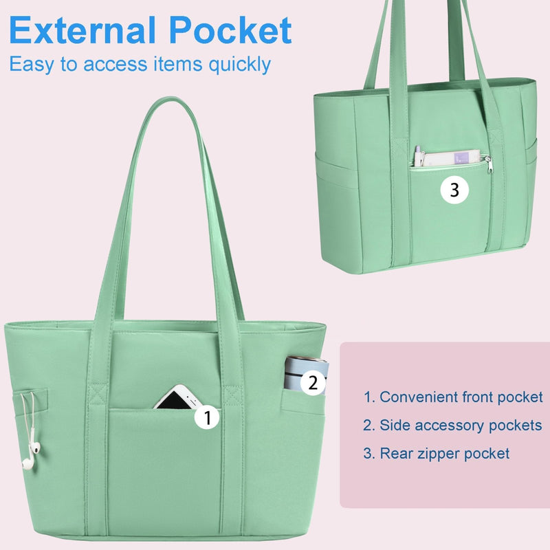 CTWWFS Tote Bag for Women, Travel Essentials Large Tote Bag with Zipper, Top Handle Handbag for Travel, Work (Green)