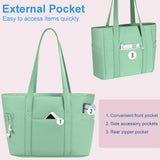 CTWWFS Tote Bag for Women, Travel Essentials Large Tote Bag with Zipper, Top Handle Handbag for Travel, Work (Green)