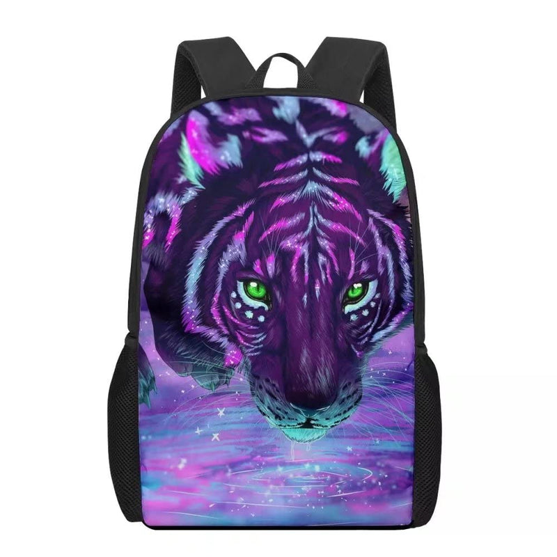 Cumagical Kids Backpack Fashion Purple Tiger Print for Boys Girls Lightweight Daypack