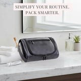 Cumbanho Mens Toiletry Bag, Compact Dopp Kit for Men Travel, PU Leather Shaving Kit, Water - Resistant Minimalist Organizer with Wrist Strap, Travel Toiletry Bag, Gift for Men,Small 9X5.9X3 Inch Black