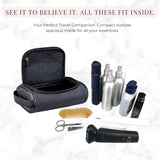 Cumbanho Mens Toiletry Bag, Compact Dopp Kit for Men Travel, PU Leather Shaving Kit, Water - Resistant Minimalist Organizer with Wrist Strap, Travel Toiletry Bag, Gift for Men,Small 9X5.9X3 Inch Black