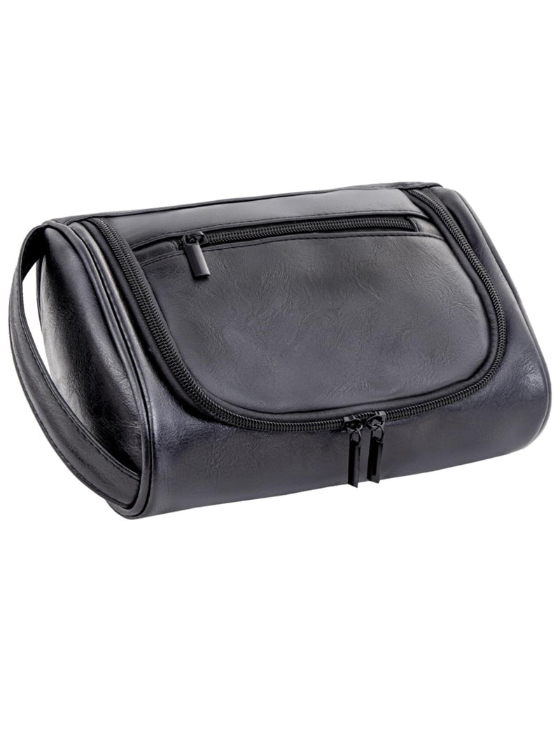 Cumbanho Mens Toiletry Bag, Compact Dopp Kit for Men Travel, PU Leather Shaving Kit, Water - Resistant Minimalist Organizer with Wrist Strap, Travel Toiletry Bag, Gift for Men,Small 9X5.9X3 Inch Black
