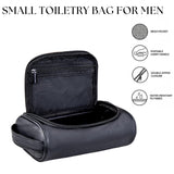 Cumbanho Mens Toiletry Bag, Compact Dopp Kit for Men Travel, PU Leather Shaving Kit, Water - Resistant Minimalist Organizer with Wrist Strap, Travel Toiletry Bag, Gift for Men,Small 9X5.9X3 Inch Black
