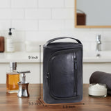 Cumbanho Mens Toiletry Bag, Compact Dopp Kit for Men Travel, PU Leather Shaving Kit, Water - Resistant Minimalist Organizer with Wrist Strap, Travel Toiletry Bag, Gift for Men,Small 9X5.9X3 Inch Black
