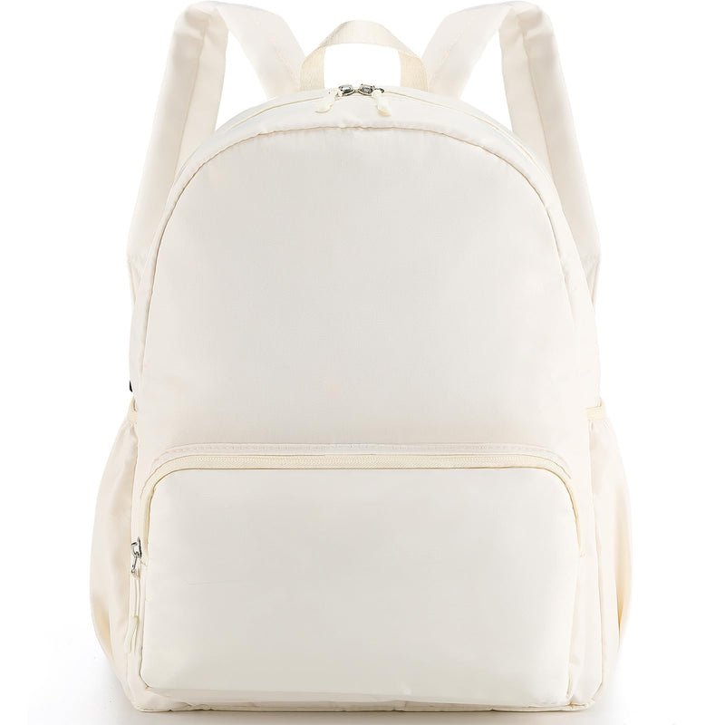 Cunno 1 Piece Nylon Backpack Kids School Backpack for Toddler Girls Boys Plain Waterproof Preppy Bookbags Travel for Student (Creamy White)