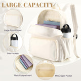 Cunno 1 Piece Nylon Backpack Kids School Backpack for Toddler Girls Boys Plain Waterproof Preppy Bookbags Travel for Student (Creamy White)