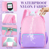 Cunno 1 Piece Nylon Backpack Kids School Backpack for Toddler Girls Boys Plain Waterproof Preppy Bookbags Travel for Student (Pink and Purple)