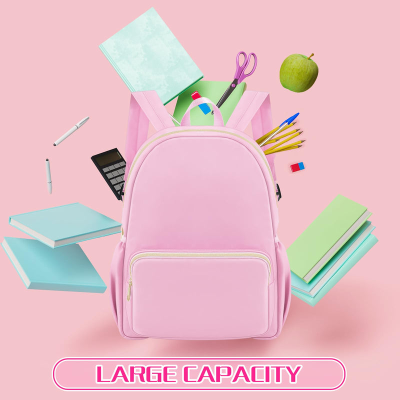 Cunno 4 Pcs Nylon Backpack Kids Bulk Toddler School Bookbag for Girl Boy Plain Waterproof Preppy Backpack Travel for Student(Pink)