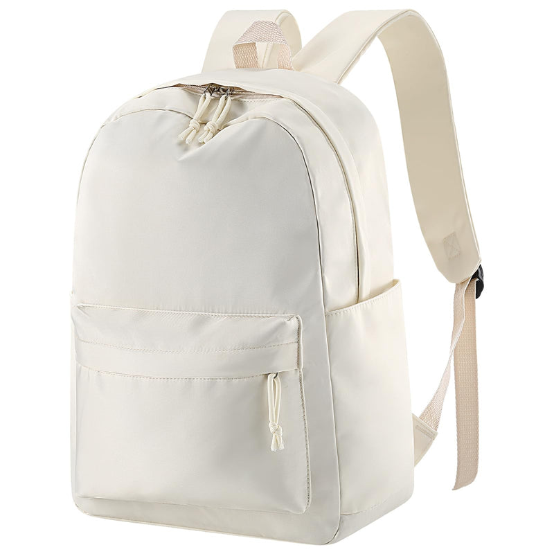 Cunno School Backpack for Teen Girls Boys Kids Cute Nylon Bookbag Waterproof Preppy Backpack Travel Laptop Bag for Students(Cream White,Simple Style)