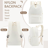 Cunno School Backpack for Teen Girls Boys Kids Cute Nylon Bookbag Waterproof Preppy Backpack Travel Laptop Bag for Students(Cream White,Simple Style)