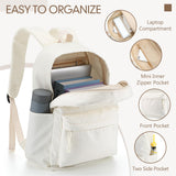 Cunno School Backpack for Teen Girls Boys Kids Cute Nylon Bookbag Waterproof Preppy Backpack Travel Laptop Bag for Students(Cream White,Simple Style)
