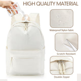 Cunno School Backpack for Teen Girls Boys Kids Cute Nylon Bookbag Waterproof Preppy Backpack Travel Laptop Bag for Students(Cream White,Simple Style)