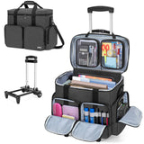 CURMIO Rolling Teacher Tote Bag with Padded Laptop Compartment for up to 15.6 Inches Laptop, Wheeled Teacher Bag for Teaching, Office, Craft, Black
