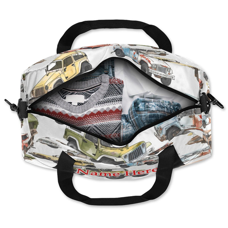 Custom Name Small Kids Overnighter Duffle Bag for Boys Girls Colorful Truck Jeep Personalized Lightweight Gym Sports Duffle Bag Travel Weekender Tote Carry on Bag Customized Kids Gifts