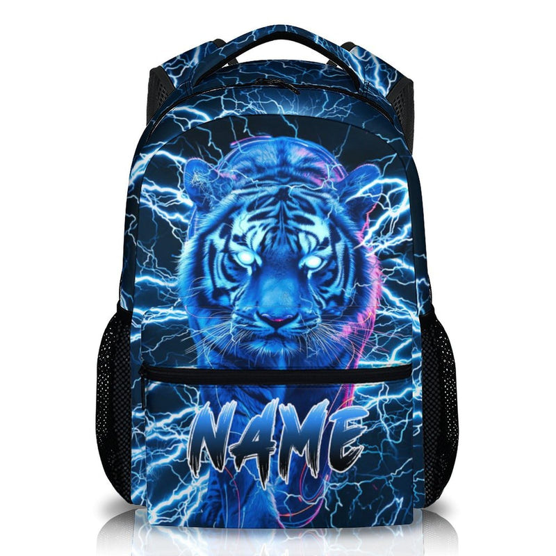 CUSTOMJOY Boys School Backpack, Personalized Tiger Backpacks with Name for Kids Kindergarten Primary Senior Middle, 17 Inch Durable Personalized Cool Lightning Bookbag for School