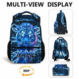 CUSTOMJOY Boys School Backpack, Personalized Tiger Backpacks with Name for Kids Kindergarten Primary Senior Middle, 17 Inch Durable Personalized Cool Lightning Bookbag for School