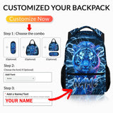 CUSTOMJOY Boys School Backpack, Personalized Tiger Backpacks with Name for Kids Kindergarten Primary Senior Middle, 17 Inch Durable Personalized Cool Lightning Bookbag for School