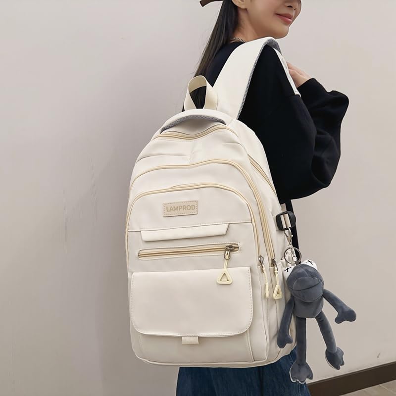 Cute Aesthetic Girls Backpack for School Large Capacity Bookbags College Backpack for Students Kids Teen Girls Laptop Bookbag Casual Travel Daypacks(White)