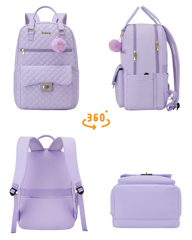 Cute Backpacks for Girls, Big Student Laptop Bag for College Women Middle High School Teens Designer Bookbag Purse Daypack Travel, Purple