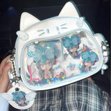 Cute Cat Ita Bag Pin Display Backpack for School Preppy Backpack for Girls Y2k Aesthetic Single Shoulder Crossbody (White Bag)