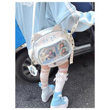 Cute Cat Ita Bag Pin Display Backpack for School Preppy Backpack for Girls Y2k Aesthetic Single Shoulder Crossbody (White Bag)