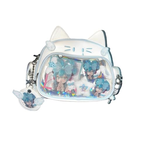 Cute Cat Ita Bag Pin Display Backpack for School Preppy Backpack for Girls Y2k Aesthetic Single Shoulder Crossbody (White Bag) | Backpacks4Less