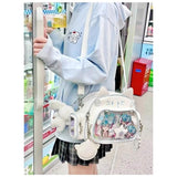 Cute Cat Ita Bag Pin Display Backpack for School Preppy Backpack for Girls Y2k Aesthetic Single Shoulder Crossbody (White Bag)