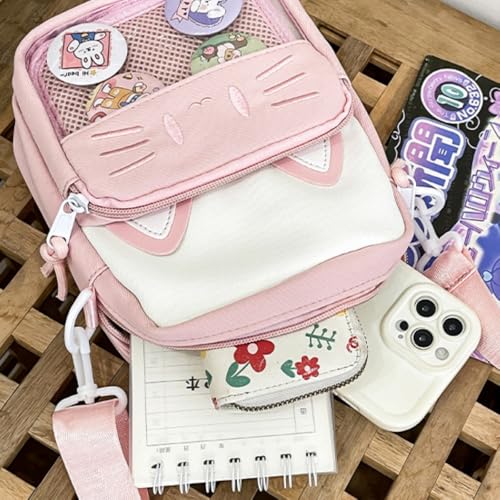 Cute Crossbody Bag Kawaii Ita Bag with Insert and Accessories 4 Pins Small Cat Purse for Phone (Green)