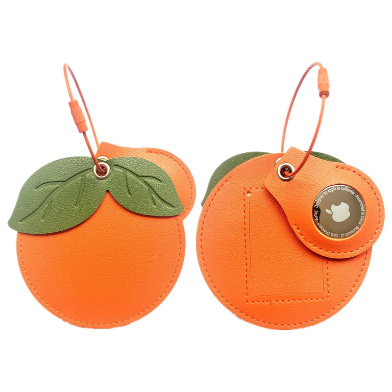 Cute Leather Luggage Tag Holder with Airtag Case Set,Hidden Compartment for AirTag Travel Suitcase Tracking Case with Stainless Steel Loop,Name ID Label(Persimmon)