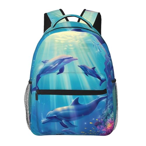 Cute Ocean Dolphin Backpack for Women Teen Girls School Laptop College Underwater Marine Life and Coral Reef Backpacks for Gifts | Backpacks4Less