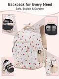 Cute Strawberry Print Backpack with Lunch Box and Pencil Case for Girls Teens Kids for Age 8 - 10 10 - 12 12 - 14 Kawaii Backpack for Elementary Middle High School Bookbag Mochila Para Niñas