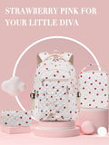 Cute Strawberry Print Backpack with Lunch Box and Pencil Case for Girls Teens Kids for Age 8 - 10 10 - 12 12 - 14 Kawaii Backpack for Elementary Middle High School Bookbag Mochila Para Niñas