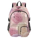 CuwrYet Backpack 14 Inch Laptop Backpack For Women School Student Travel Computer Bag Large Capacity With Water Bottle Pocket Pink Roses Specks Dots Highlights
