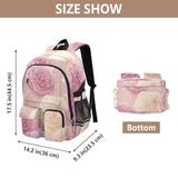 CuwrYet Backpack 14 Inch Laptop Backpack For Women School Student Travel Computer Bag Large Capacity With Water Bottle Pocket Pink Roses Specks Dots Highlights