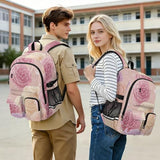 CuwrYet Backpack 14 Inch Laptop Backpack For Women School Student Travel Computer Bag Large Capacity With Water Bottle Pocket Pink Roses Specks Dots Highlights