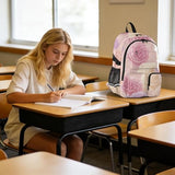 CuwrYet Backpack 14 Inch Laptop Backpack For Women School Student Travel Computer Bag Large Capacity With Water Bottle Pocket Pink Roses Specks Dots Highlights
