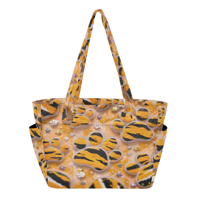 CuwrYet Tote Bag for Women 1pcs Tote Bags For Work Cute Quilted Lightweight Totes Bags with Compartments Shoulder Laptop Bags for Travel Gym College Work Orange Tigerpaw Stars Flowers Specks