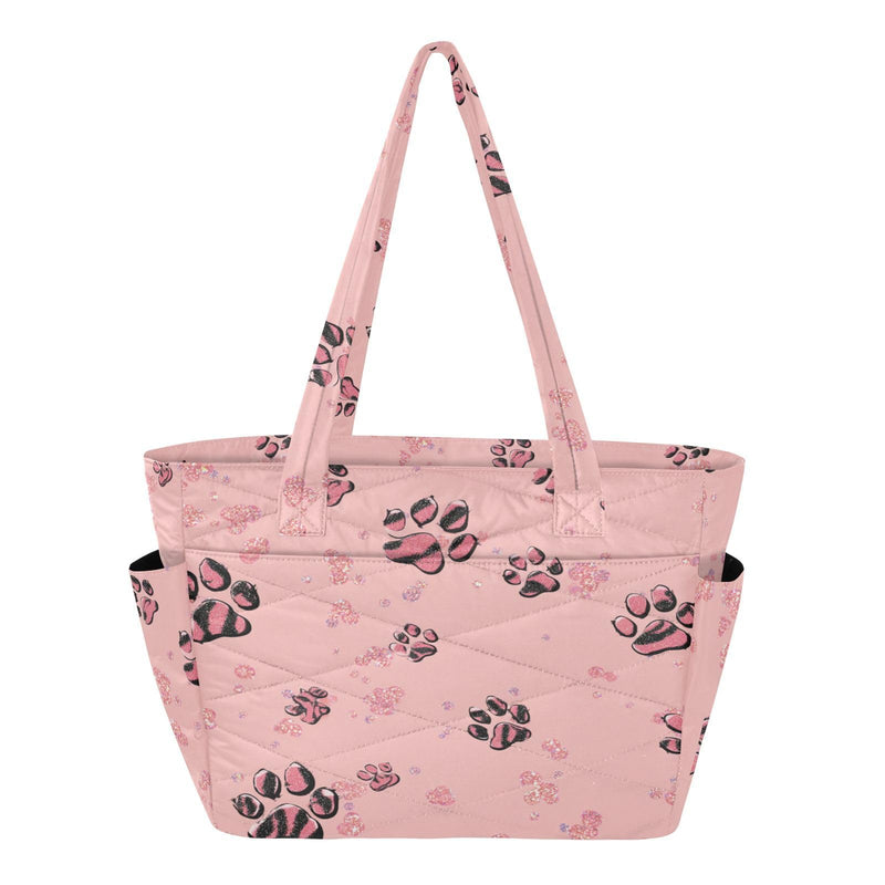 CuwrYet Tote Bag for Women 1pcs Tote Bags For Work Cute Quilted Lightweight Totes Bags with Compartments Shoulder Laptop Bags for Travel Gym College Work Pink Pawprints Darkpink Black Specks