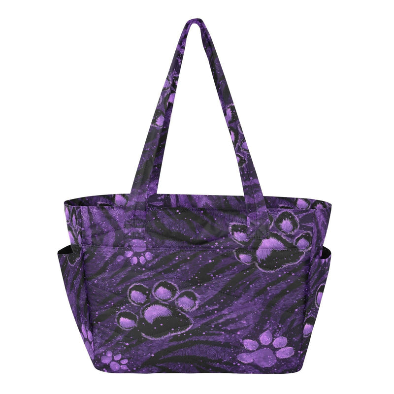 CuwrYet Tote Bag for Women 1pcs Tote Bags For Work Cute Quilted Lightweight Totes Bags with Compartments Shoulder Laptop Bags for Travel Gym College Work Purple Tigerstripe Pawprint Sparkles Specks